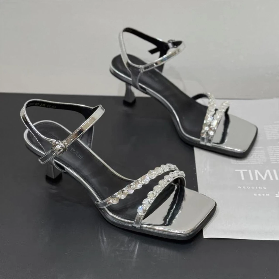 766-1 新款时尚方头气质细跟凉鞋