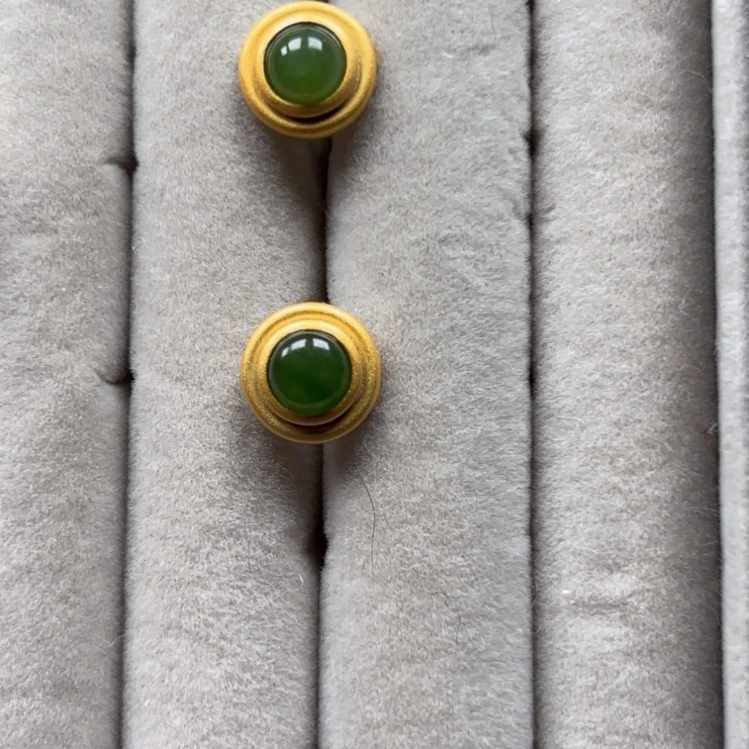 和田玉银S925镀金镶嵌耳饰