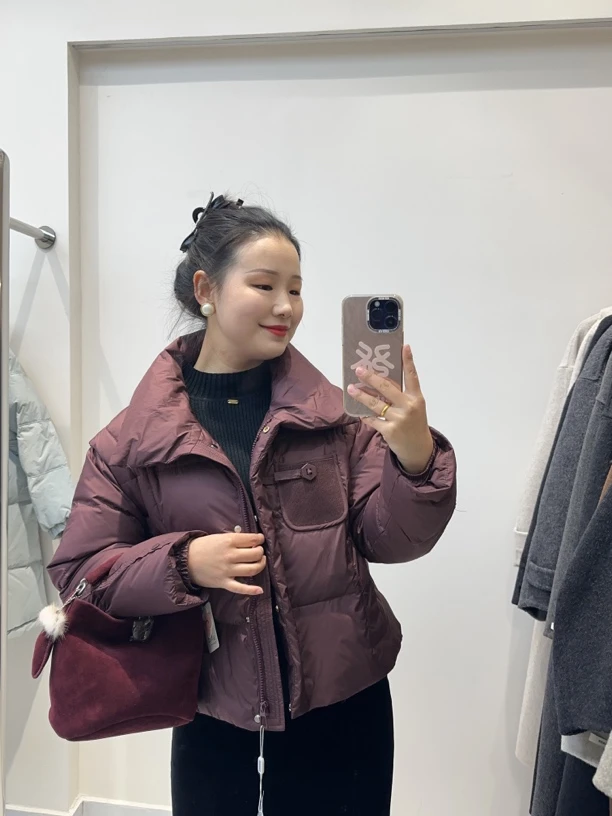 2024 冬季加厚立领百搭短款韩版纯色女装