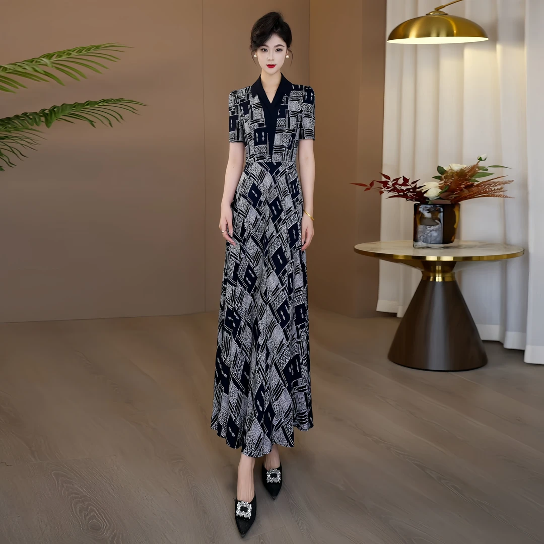 夏季凉感连衣裙2025女时尚假两件气质立体印花度假风气质长裙 119