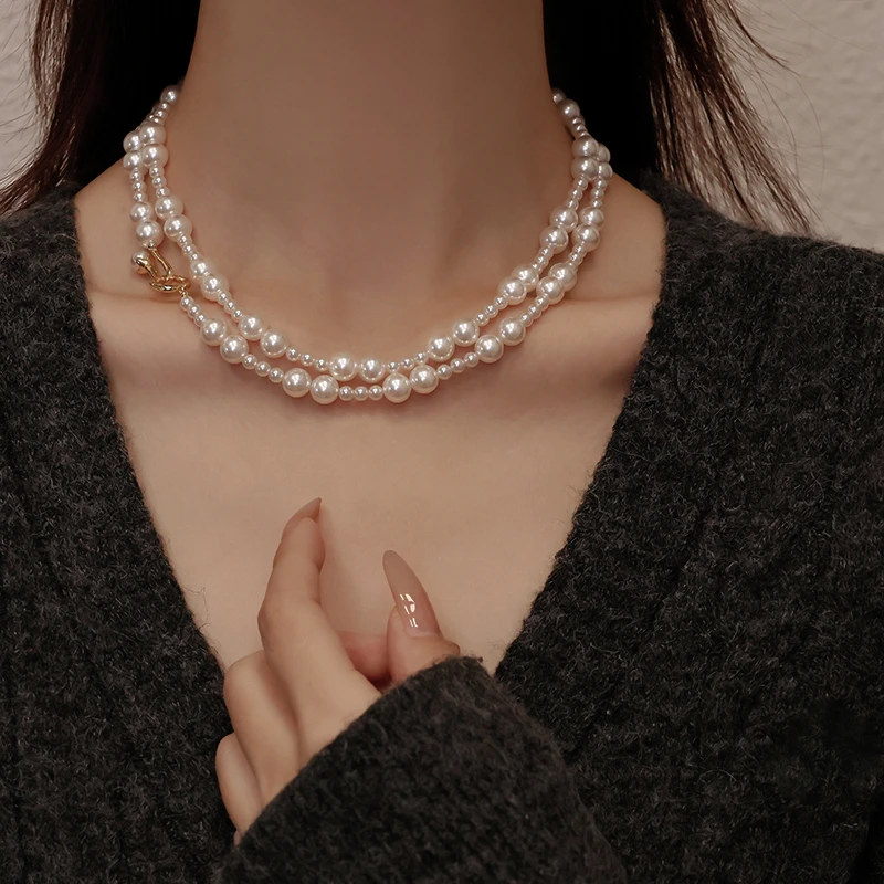 吊坠925银仿珍珠 925银长款施家珍珠项链女2025锁骨链颈链毛衣链
