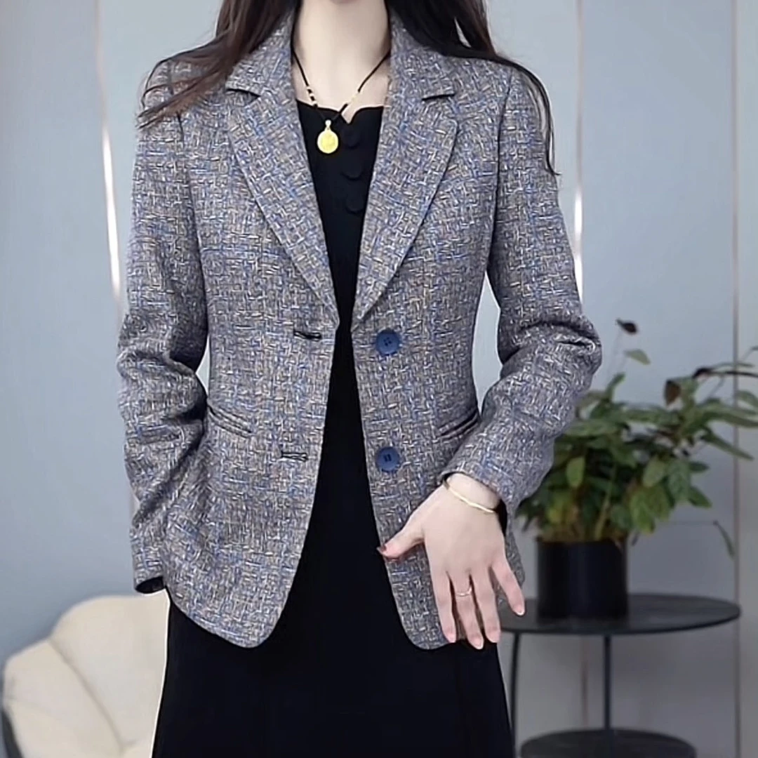 时尚高档TR精纺面料外套2025春季新款女修身显瘦减龄洋气短款上衣