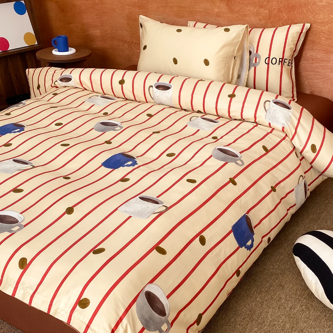 Cafe日常 原创咖啡主题60支全棉四件套双人长绒棉床单被套床笠款