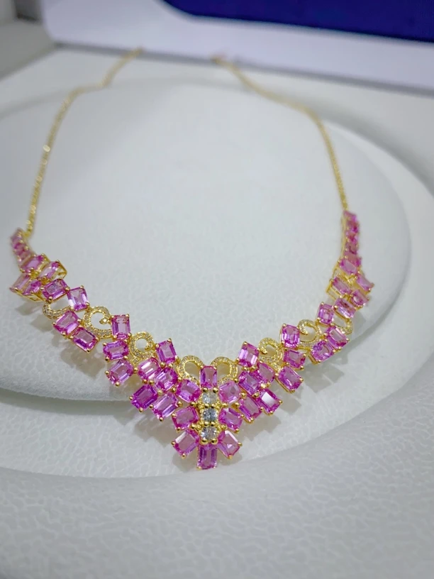 18K金镶嵌彩色蓝宝石项链套链