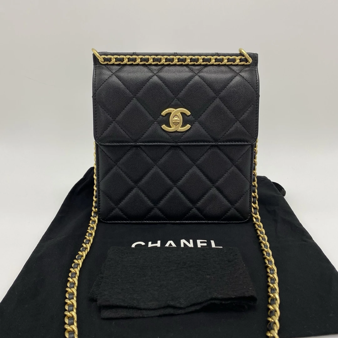 95新 Chanel/香奈儿 23A黑金荔枝纹单肩斜挎包 31319