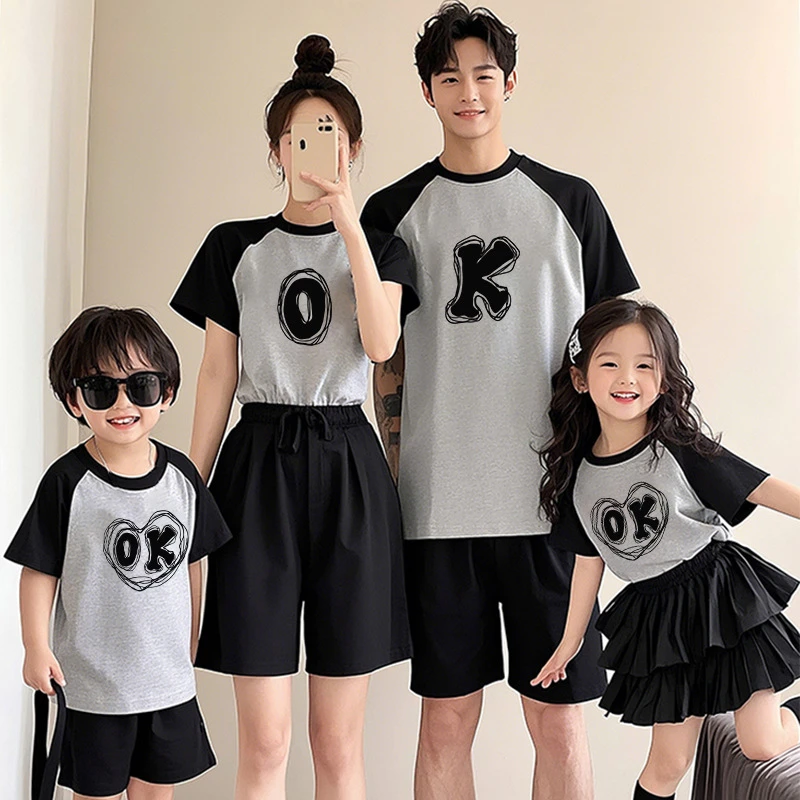 儿童母女短袖夏季一家三四口炸街母子t恤全家装情侣装纯棉上衣