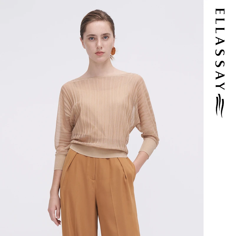 ELLASSAY歌力思夏季新款气质圆领半透视结构针织衫女EWF342M05100
