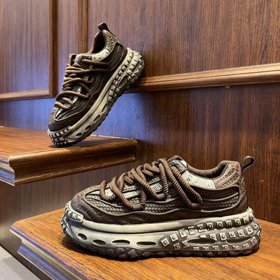 男鞋2025秋季复古做旧厚底时尚休闲潮鞋增高低帮系带百搭男生鞋子