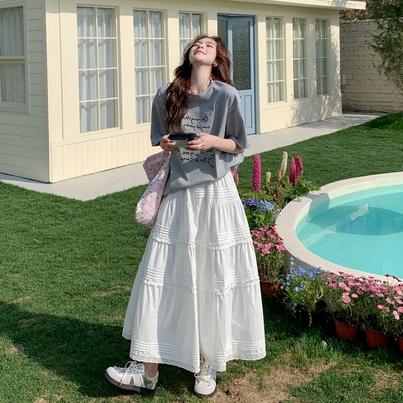 韩系灰色字母印花T恤半身裙两件套女2025夏季新款减龄慵懒风穿搭