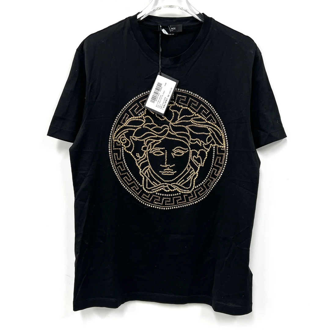全新未使用 VERSACE/范思哲 美杜莎烫钻Logo黑色短袖T恤 S码/0088