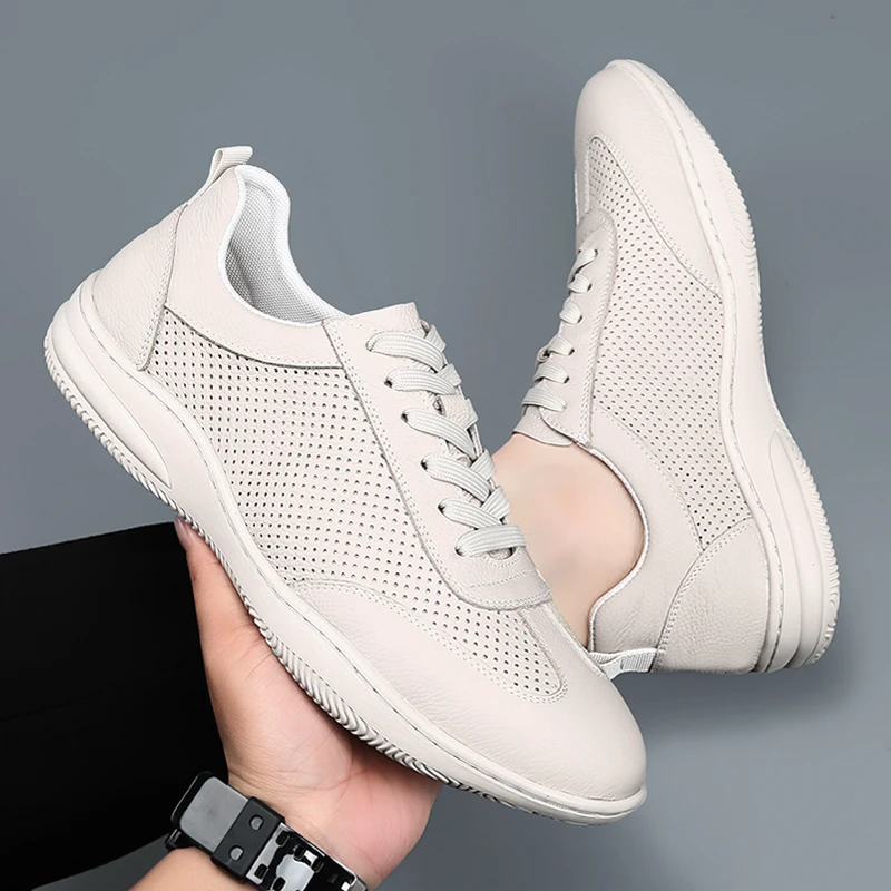 头层牛皮小白鞋男2025夏季新款镂空透气真皮休闲皮鞋百搭防滑男鞋