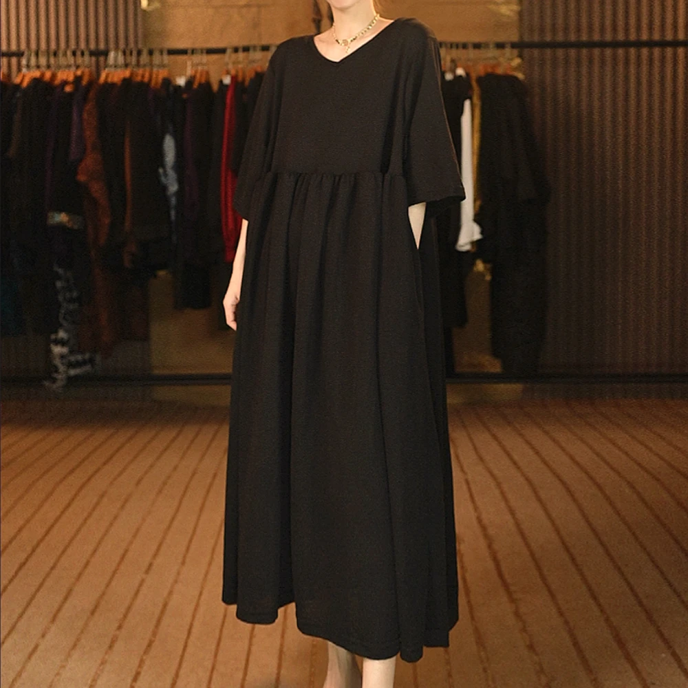 【白雪.荐选】竖条纹黑连衣裙中式气质连衣裙K441