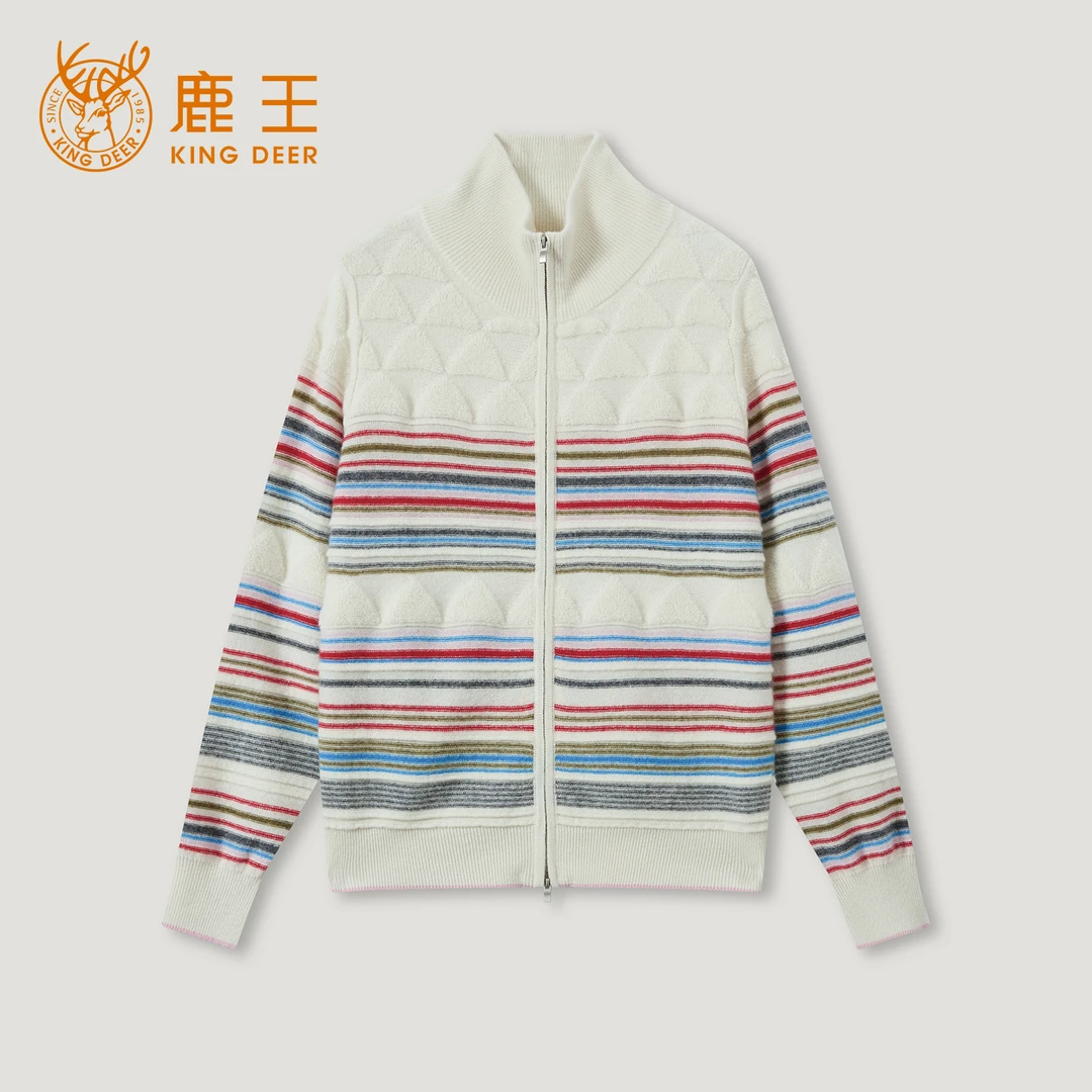 King Deer鹿王羊绒秋冬新款休闲女式长袖半高领开衫羊绒衫L805696
