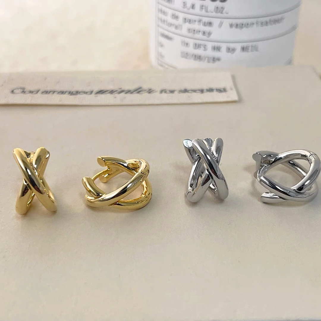 铜合金耳饰 925银针金属交叉耳环小众独特高级感气质耳圈耳扣耳钉