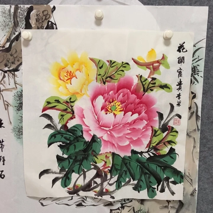 国画牡丹50厘米斗方