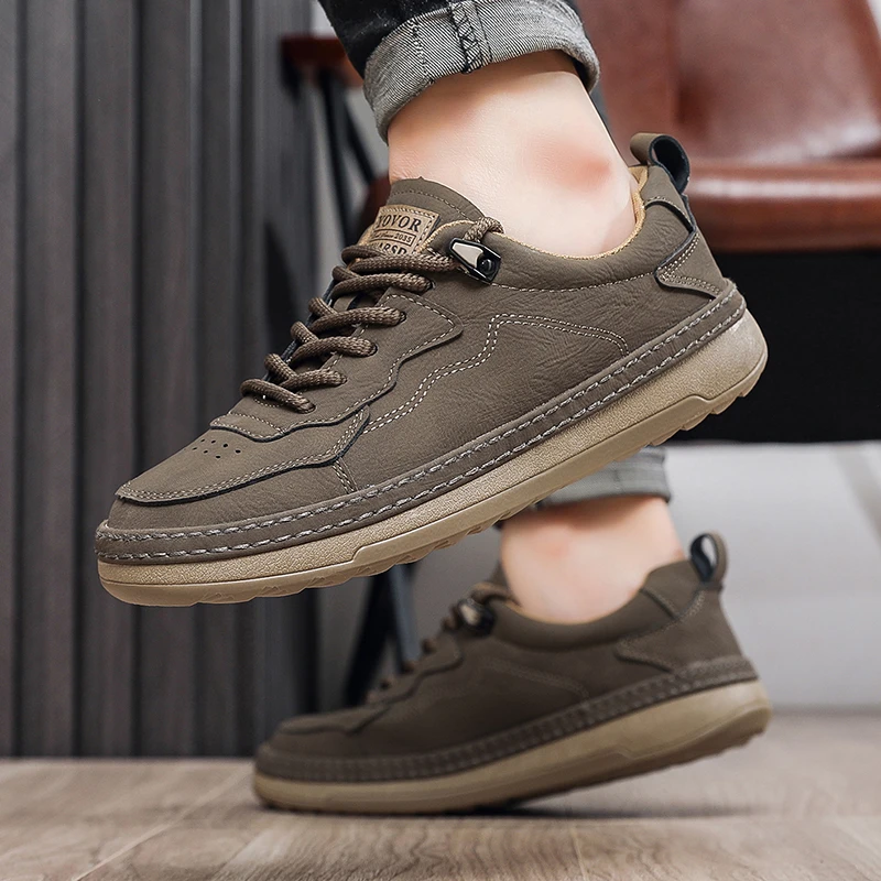 艾捷力2025新款休闲鞋通用工地男士防滑男鞋工作板鞋低帮系带秋季