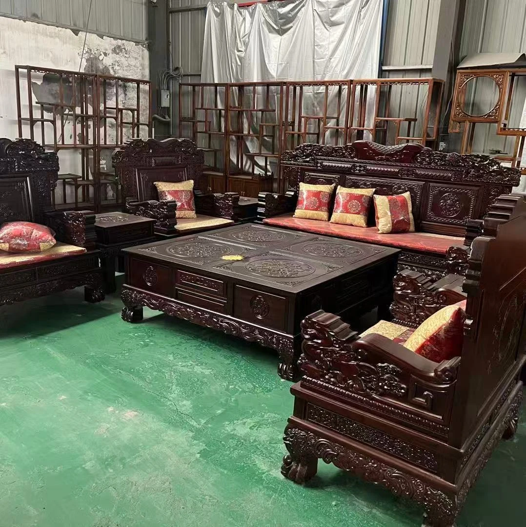 可移动雕花多人榫卯结构实木沙发衣柜地柜大床古家具