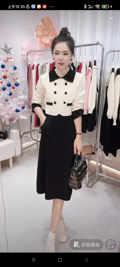 【编码595】休闲减龄端庄双排扣女款爆款2026新款韩版针织裙