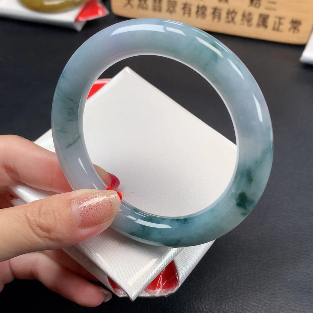 翡翠未镶嵌手镯56圈口莫奈花园