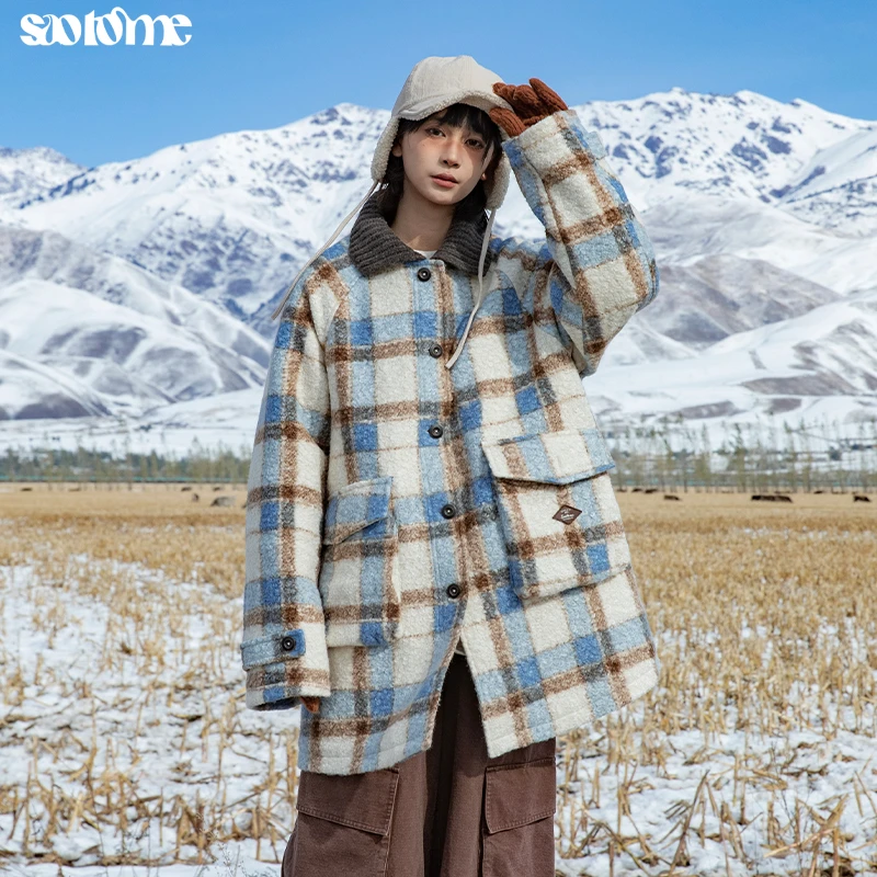 早乙女惠子saotome 日系格纹圈圈毛呢夹棉大衣4463