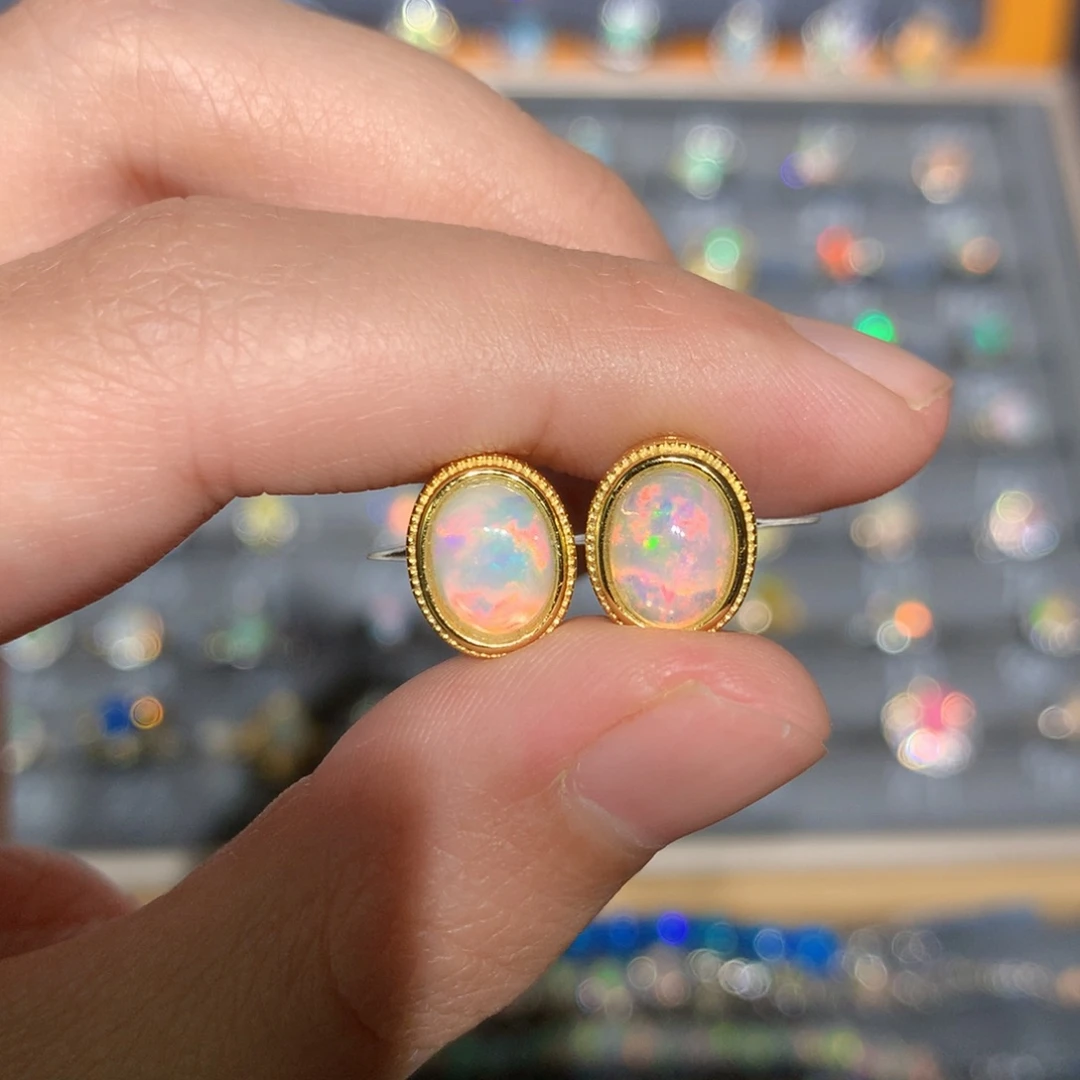 银S925镶嵌欧泊欧泊耳饰y