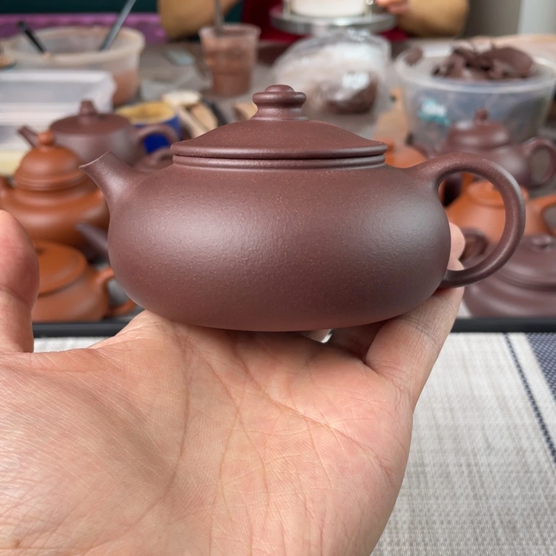 茶壶紫砂半手工老紫泥寒江壶170cc