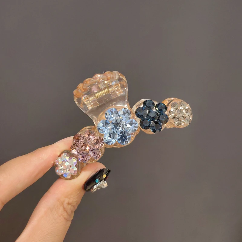 韩版施家钻抓夹网红款中号抓夹轻奢花朵抓夹时尚8公分半扎发夹女