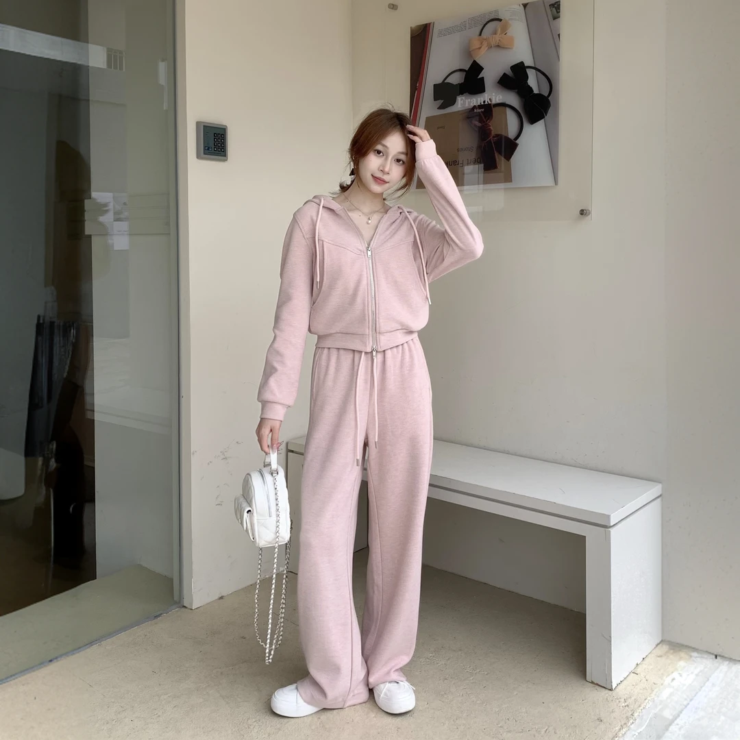 【小爽小个子】春季休闲连帽宽松抽绳百搭卫衣+裤子套装-8253