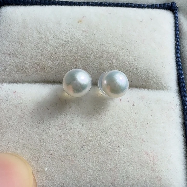 银S925镶嵌耳饰淡水珍珠5mm