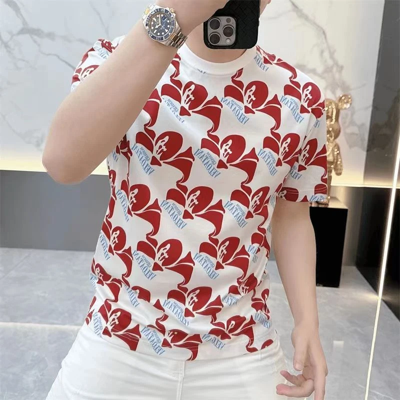 高档圆领印花短袖男士夏季时尚潮流半袖T恤日常百搭品质男装2023
