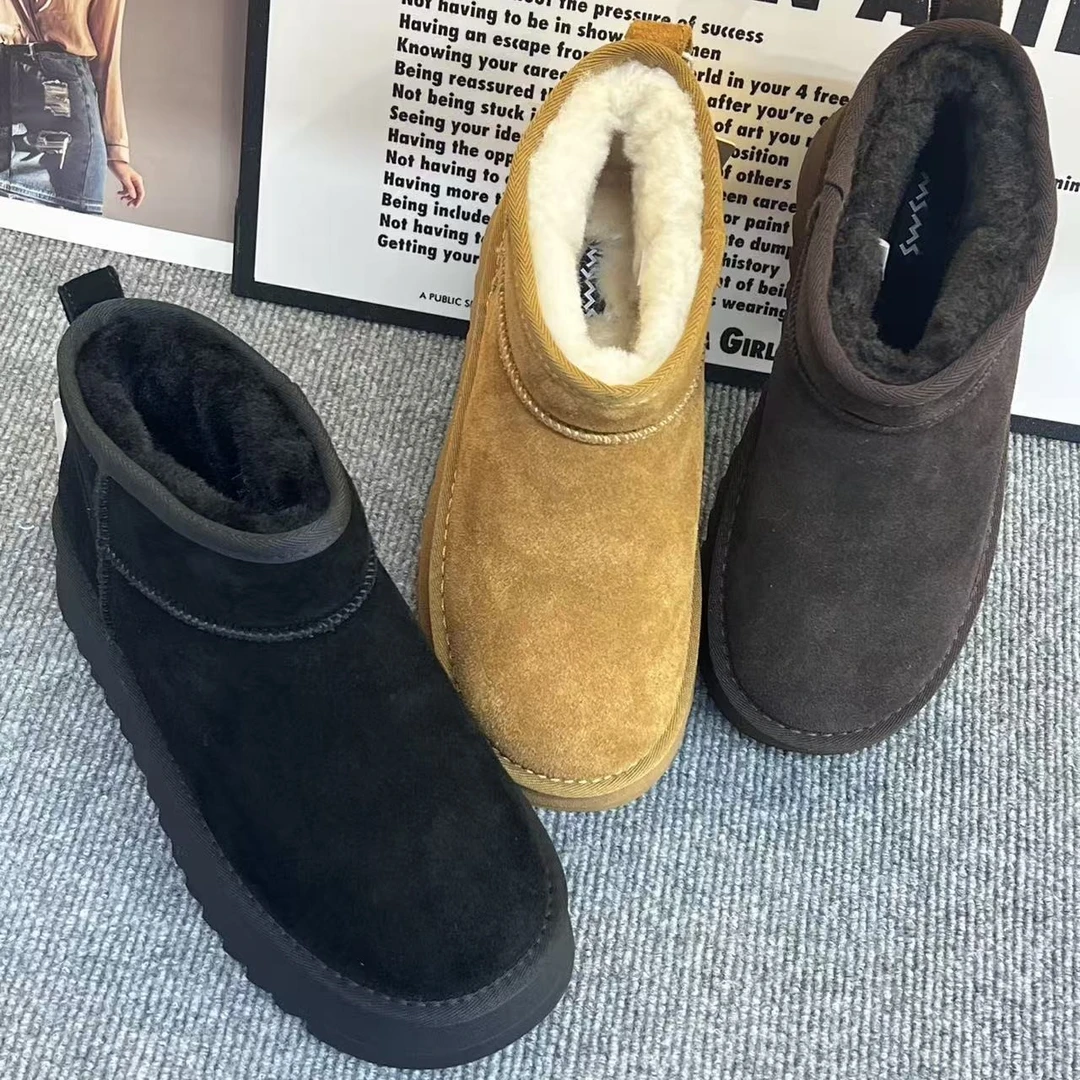 32-1967玛莎玛索2025冬新款时尚洋气大棉加绒雪地靴女厚底纯皮