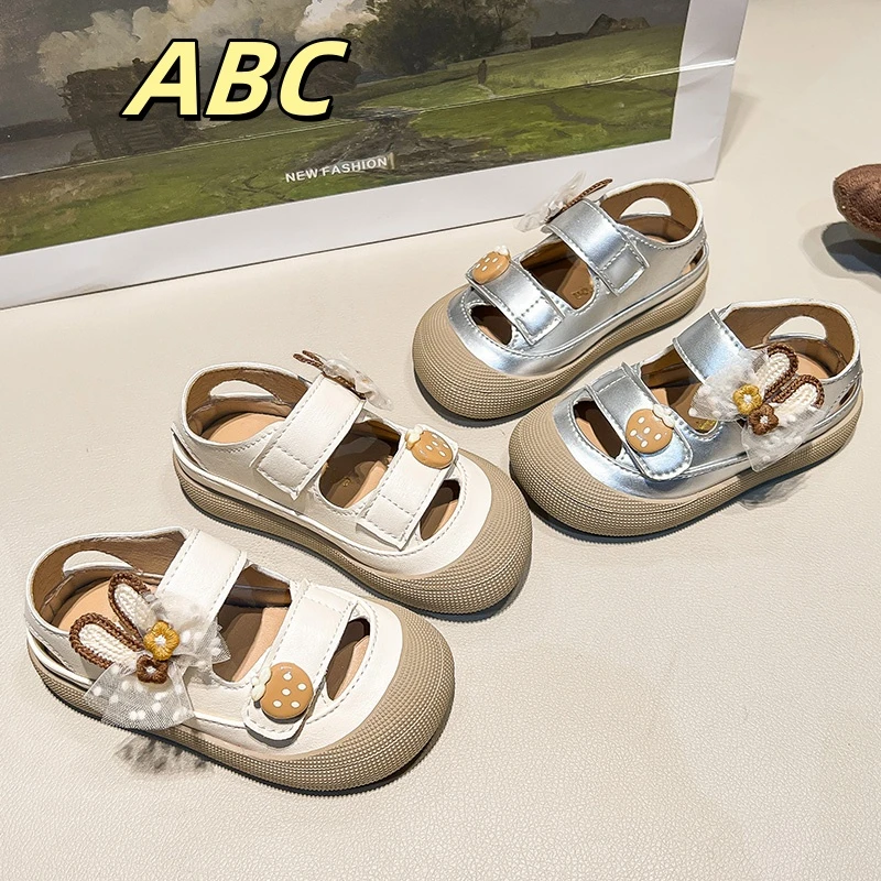ABC女童公主包头凉鞋2025夏季款儿童软底豆豆鞋女宝宝单鞋休闲鞋