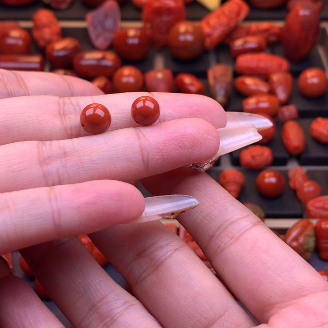 南红玛瑙未镶嵌原矿圆珠对珠8mm