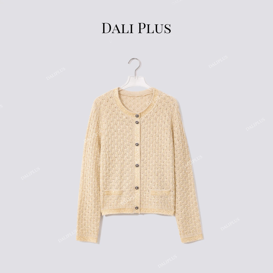 DALI PLUS“金灿灿”山羊绒针圆领长袖针织开衫-D5CK2162