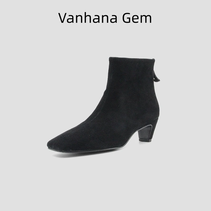 VANHANA GEM 欧货时装短靴不累脚简约气质时尚后拉链小跟靴
