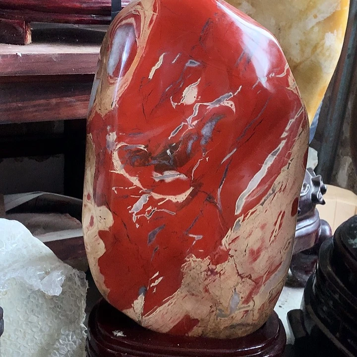 石材红碧玉原石摆件