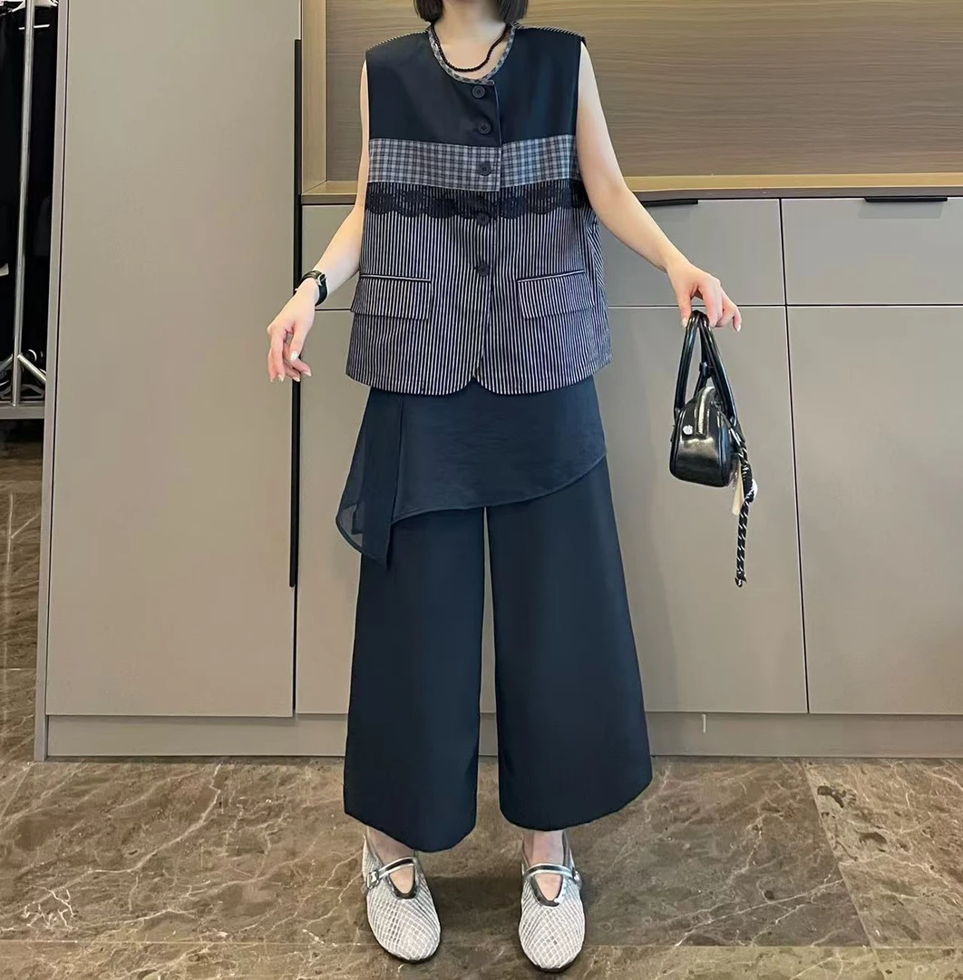 米可/MK-2611LJ【韩系条纹马甲裤子三套装】时尚夏季新款三件套