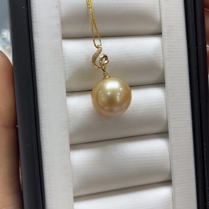 海水珍珠吊坠(不含链)18K金镶嵌14-15mm