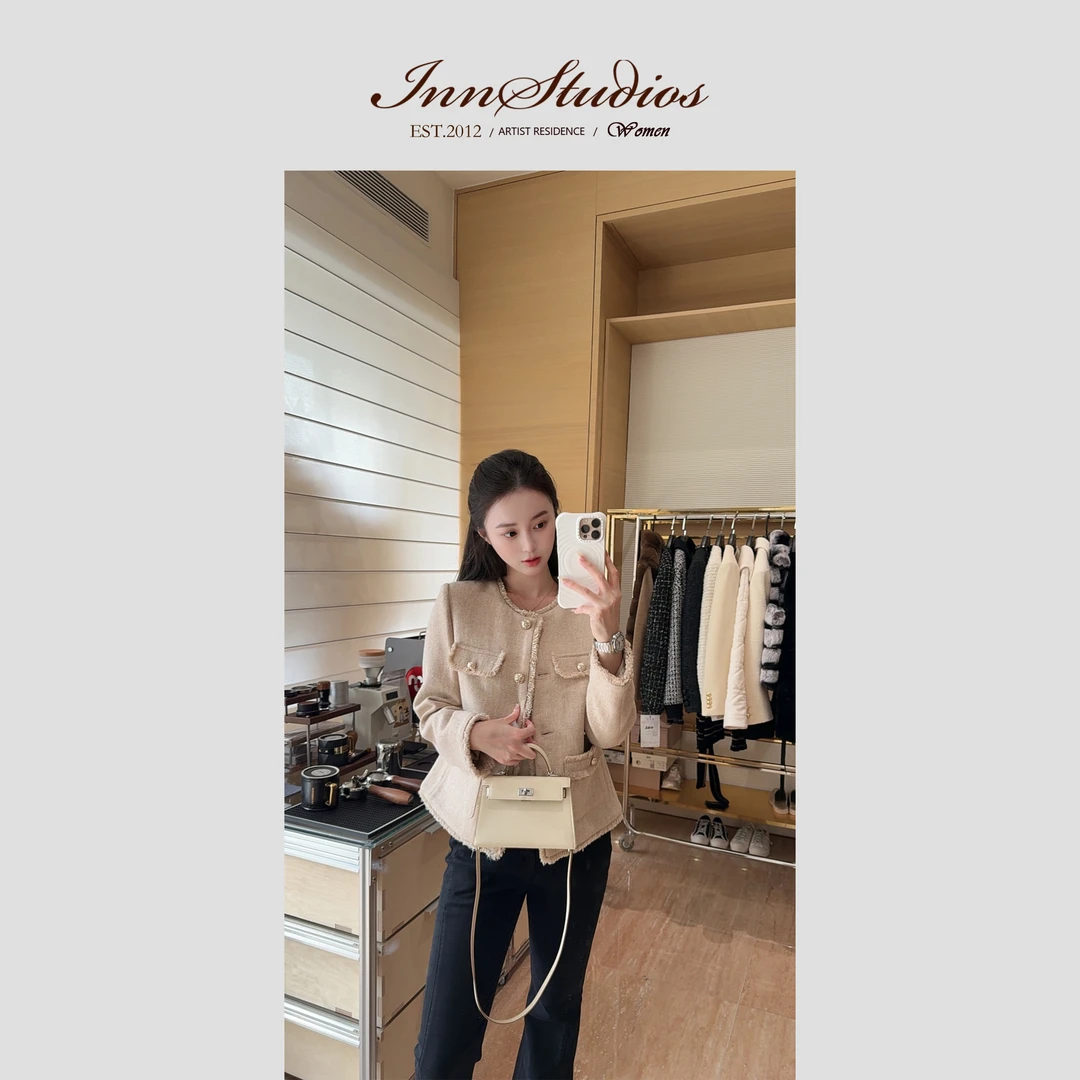 Innstudios 毛须边羊毛混纺小香外套
