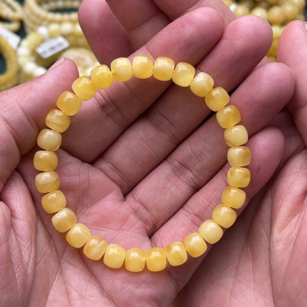 蜜蜡珠宝奇石未镶嵌7mm+俄黄蜡老型手串7.4