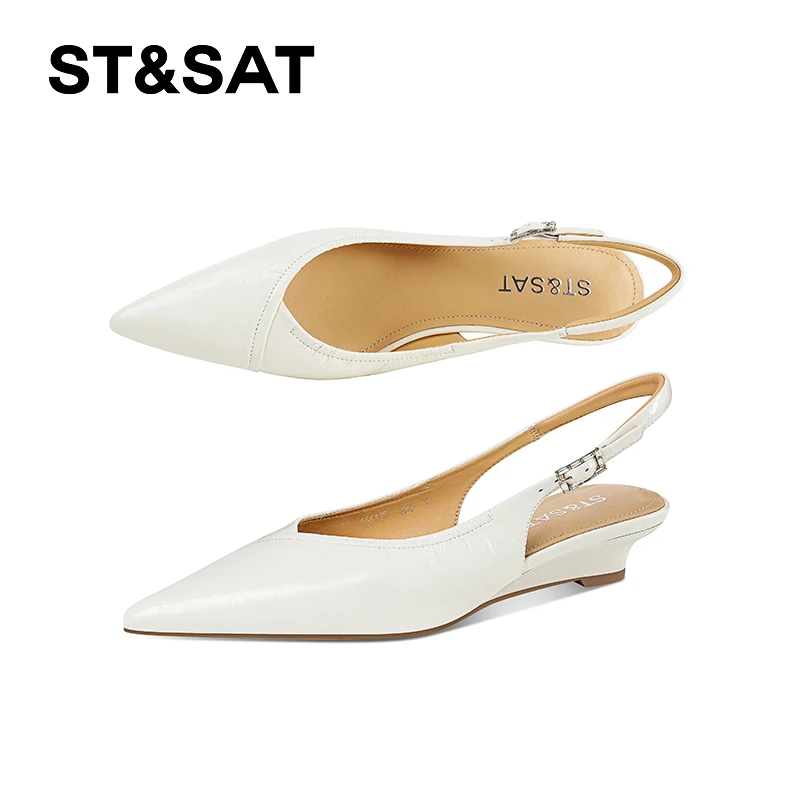 St&Sat/星期六法式气质坡跟中跟尖头时装凉鞋时尚韩版百搭浅口