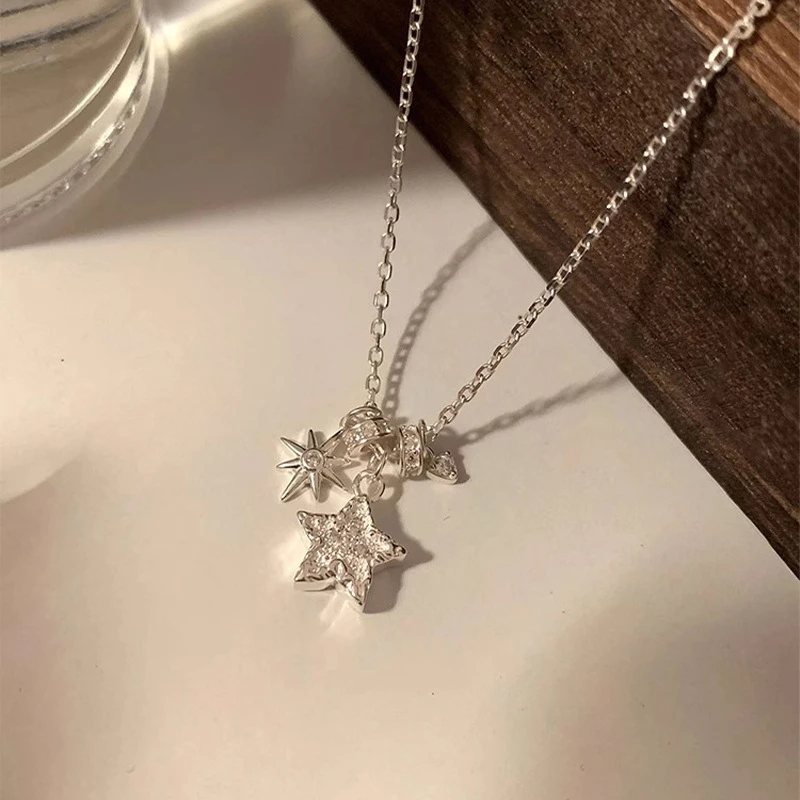 吊坠925银 紬祗蒂奇S925纯银韩系甜美星星项链女时尚气质锤纹星形