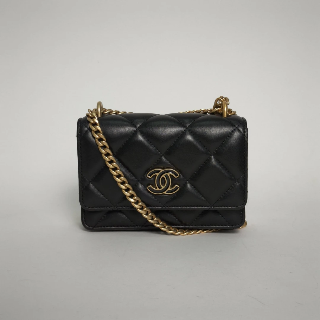 95新 Chanel/香奈儿 【娇】皮革S 31开 双C珐琅扣链条 22P 907895