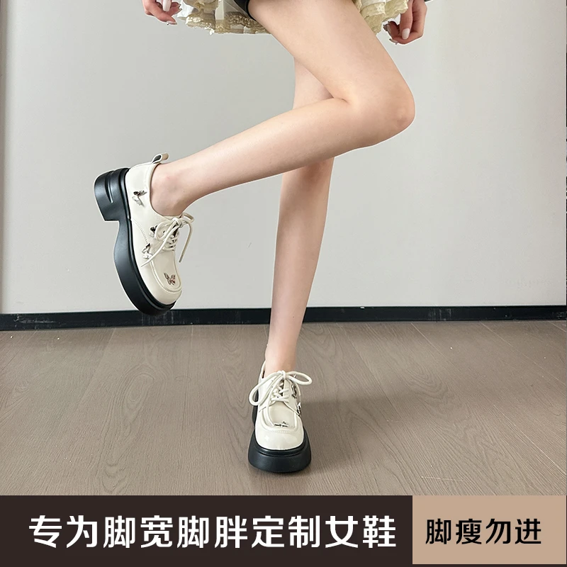 加肥加宽胖MM大码宽胖脚大脚骨早秋蝴蝶结英伦风乐福鞋JS55008