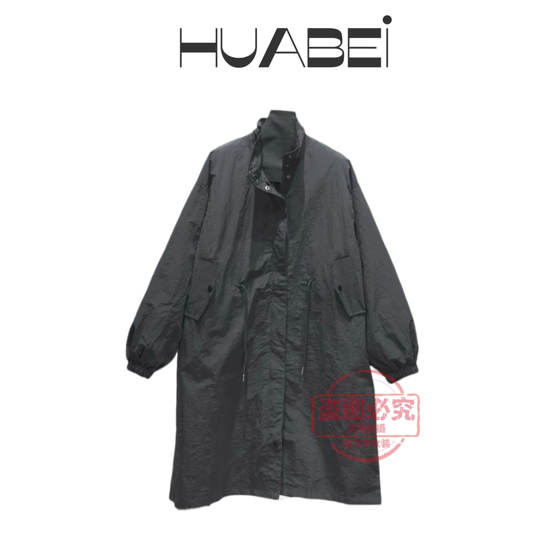 206-1韩版春季新款时尚复古风长款抽绳宽松休闲女风衣百搭女装