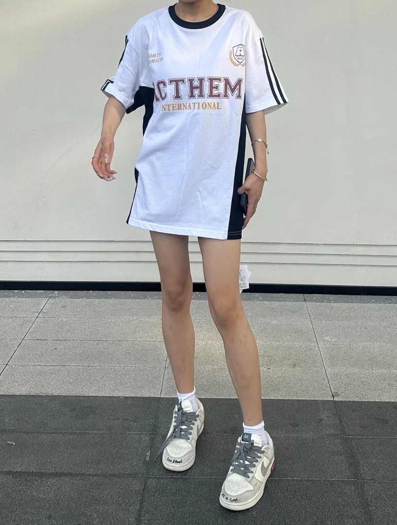 拼接运动青少年修身型圆领T恤百搭韩版潮流藏族风格夏季白色时尚