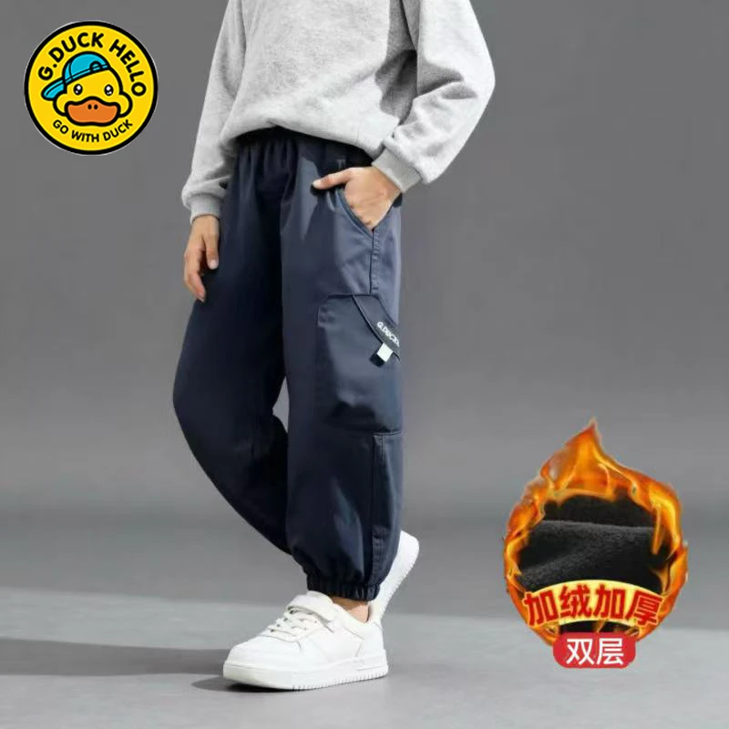 小黄鸭AA029冬款儿童五防软壳加绒加厚冲锋裤2025工装户外登山