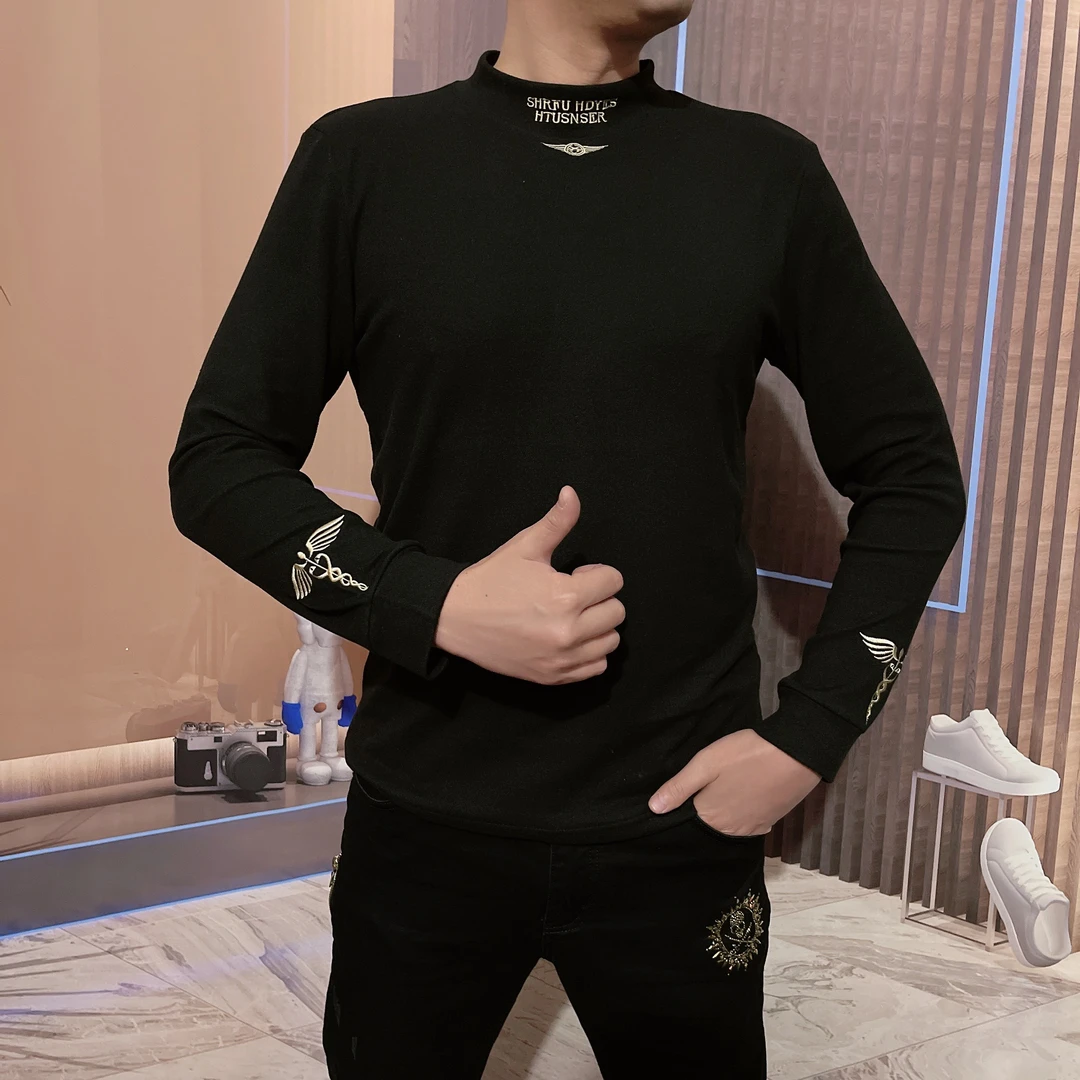 欧货时尚个性潮流秋冬男士灵蛇刺绣打底衫保暖内搭长袖圆领JJ2228