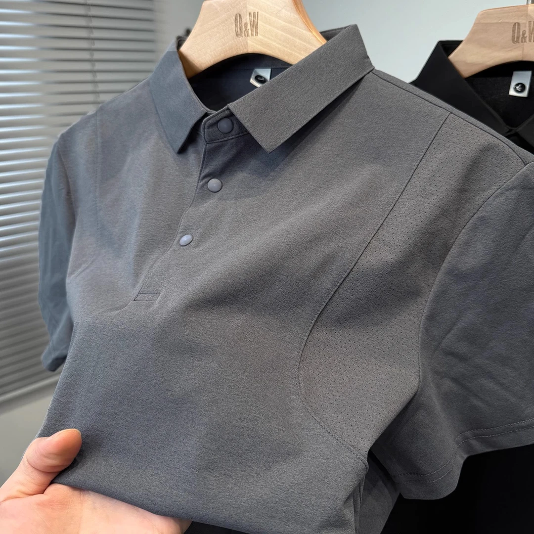 男士轻奢无痕压胶POLO衫运动休闲拼接速干透气短袖商务风翻领上衣