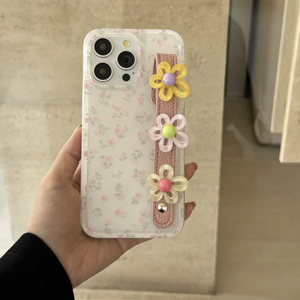 粉碎花结适用苹果16/15/14手腕花朵iphone16promax多巴胺手机壳